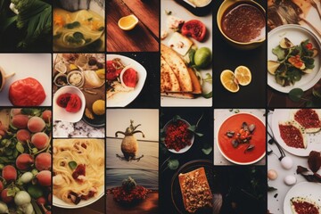 a top view flat lay of food ingredients, food photo template background, horizontal