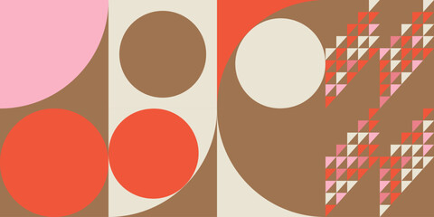 Leinwandbilder - Modern abstract geometric  vector seamless pattern with simple elements and shapes like circle, square and triangle. Graphic pastel colored minimalist background.