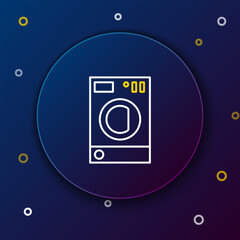 Poster - Line Washer icon isolated on blue background. Washing machine icon. Clothes washer - laundry machine. Home appliance symbol. Colorful outline concept. Vector