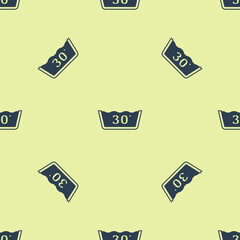 Poster - Blue Washing under 30 degrees celsius icon isolated seamless pattern on yellow background. Temperature wash. Vector