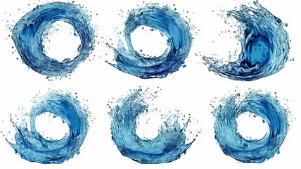 Wall Mural - set of whirlpools blue water on a white background.