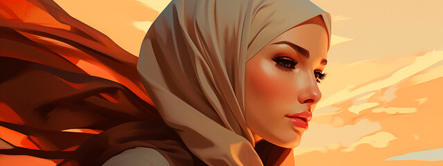 Wall Mural - Muslim woman beautiful eyes. Generative AI.