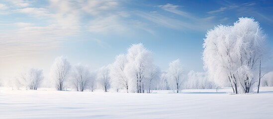 Sticker - Trees covered in hoarfrost create a stunning winter scene With copyspace for text