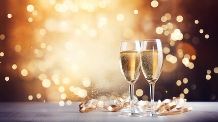 Wall Mural - a glass of champagne on a blurred background