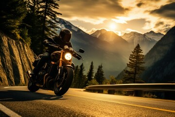 traveling on a motorcycle in nature. a man travels on his motorcycle along the coastal sea road day sun