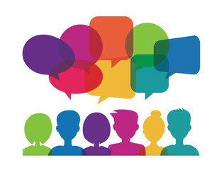 Wall Mural - colorful speech bubble icon and people, communication concept