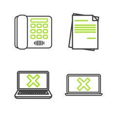 Poster - Set line Laptop and cross mark on screen, File document and Telephone icon. Vector