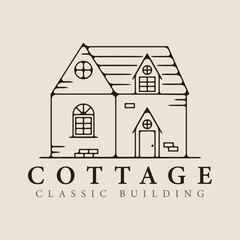 Wall Mural - cottage line art logo vector illustration template design.