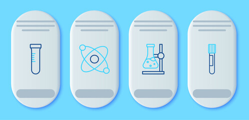 Set line Atom, Test tube flask on stand, and icon. Vector