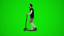 3d Green Screen Lifeguard Riding Scooter In The Streets Of Europe From Side Angle