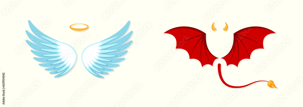 Elements of the angel and devil costume. Good and bad. cartoon ...