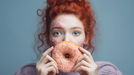 Wall Mural - girl holding donut 