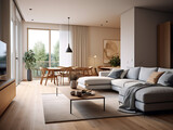 Fototapeta  - Explore the beauty of a modern apartment's interior. AI Generation.