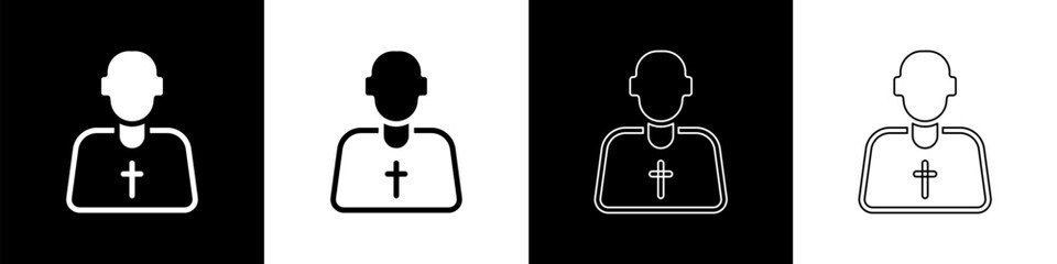 Set Priest icon isolated on black and white background. Vector