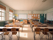 © Llama-World-studio - A serene light wood classroom with modern furniture. AI Generation.