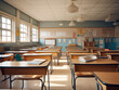 © Llama-World-studio - Minimalist design in a light wood classroom space. AI Generation.