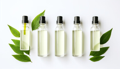 Wall Mural - Bottles with essential oil cosmetic serum ampules