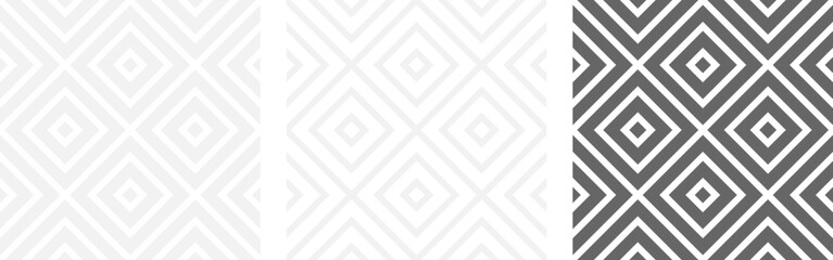 Set of seamless gray diamond pattern made from straight lines to create fabric and wallpaper. Geometric shapes in trendy retro style for room decoration.
