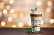 Peppermint mocha - mint mocha - a classic combination of chocolate, mint and coffee. Against a background of glare and blurry lights.