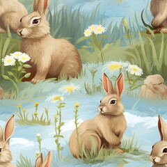 Sticker - Seamless Pattern of Rabbits