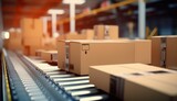Fototapeta Przestrzenne - moving boxes in warehouse