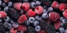 Frozen Raspberries Blackberries And Blueberries With Pieces Of Ice And Frost Created Using Artificial Intelligence
