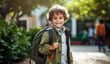 © marimalina - schoolboy with backpack on the street