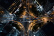 top view of intersection in a prosperous city, time lapse of car, long shutter speed
