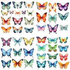 Wall Mural - Watercolor set of painted butterflies