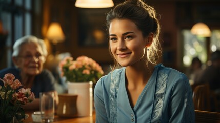 Close up portrait of young attractive female doctor or nurse in medical facility. Smiling clinician in green uniform with a confident look. Mastering a sought-after specialty. Career choice concept.