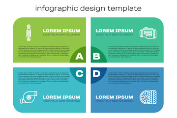 Wall Mural - Set line Automotive turbocharger, Shock absorber, Car tire wheel and Check engine. Business infographic template. Vector