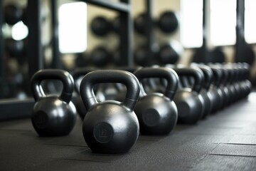 Poster - kettlebells of different sizes grouped together indoors