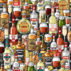 Wall Mural - Alcoholic drinks pattern seamless colorful