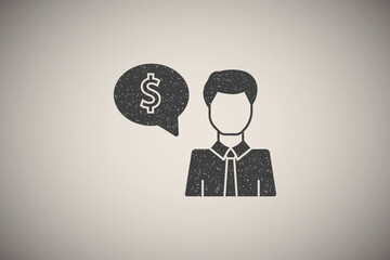 Poster - Dollar man work icon vector illustration in stamp style