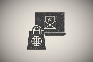 Canvas Print - Email computer work icon vector illustration in stamp style