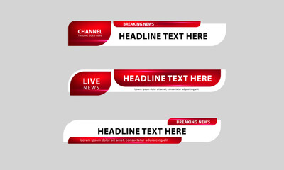 Wall Mural - lower third vector design. set of lower third bar templates for breaking news, sports news on televi