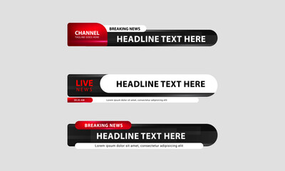 Wall Mural - lower third vector design. set of lower third bar templates for breaking news, sports news on televi