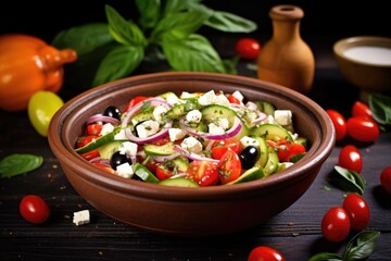 Wall Mural - greek salad made of fresh vegetables in a bowl