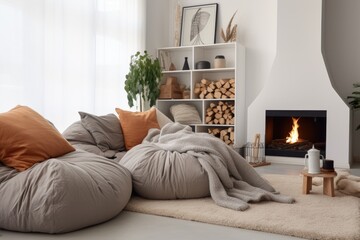 Wall Mural - cozy corner of a living room with plush bean bags