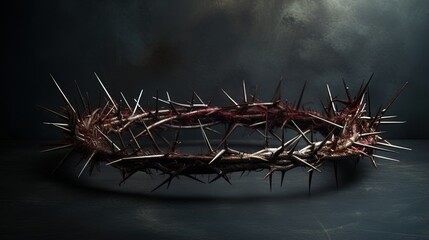 Poster - the crown of thorns of Jesus on black background against window light with copy space, can be used for Christian background, Easter concept