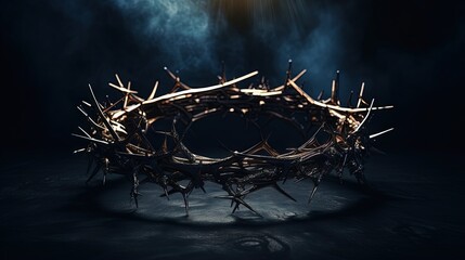 Wall Mural - the crown of thorns of Jesus on black background against window light with copy space, can be used for Christian background, Easter concept