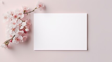 Poster - Blank wedding invitation card mockup with flowers, save the date card mockup with copy space