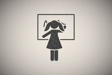 Wall Mural - Plaque, write, girl, school icon vector illustration in stamp style