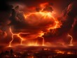 storm clouds with red lightning in night sky