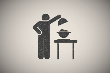 Sticker - Man, eat, cook, kitchen icon vector illustration in stamp style