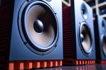 close-up of audio speakers generating high decibel noise