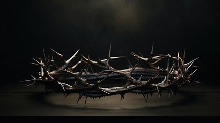 Poster - the crown of thorns of Jesus on black background against window light with copy space, can be used for Christian background, Easter concept