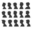 vector package set of male head silhouettes, side view. Silhouettes of people. silhouette of a man's face