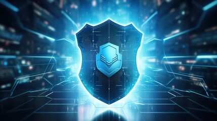 Aufkleber - Cyber Security, Digital Data Network Protection, Future Technology Digital Data Global Network Connection Background Concept with Shield Icon. 3d rendering