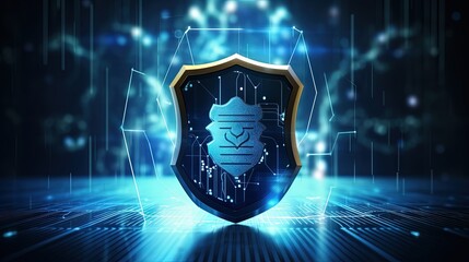 Aufkleber - Cyber Security, Digital Data Network Protection, Future Technology Digital Data Global Network Connection Background Concept with Shield Icon. 3d rendering